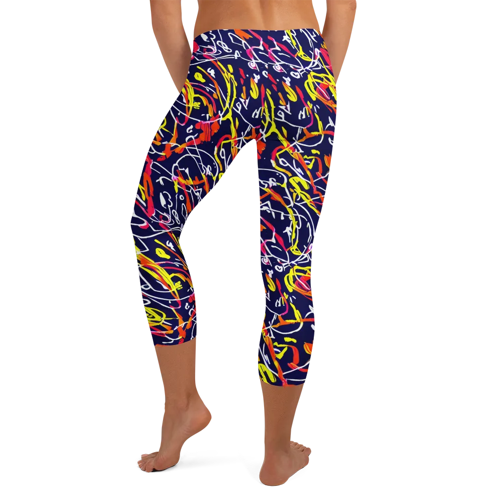 Neon Currents on Capri Leggings — Back