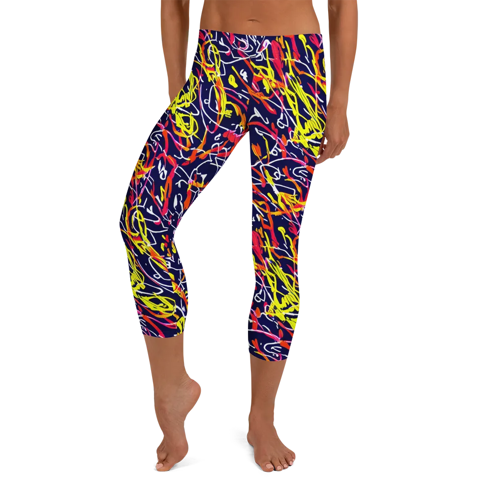 Neon Currents on Capri Leggings — Front