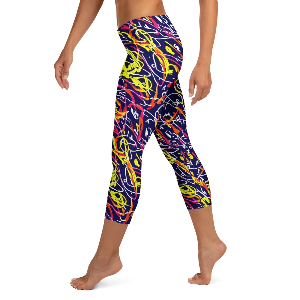Neon Currents on Capri Leggings — Left