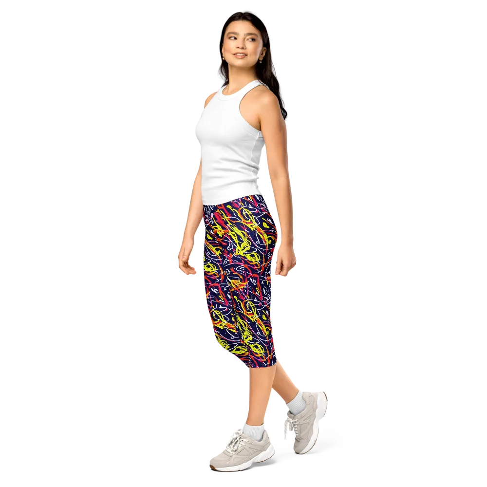 Neon Currents on Capri Leggings — Left Front