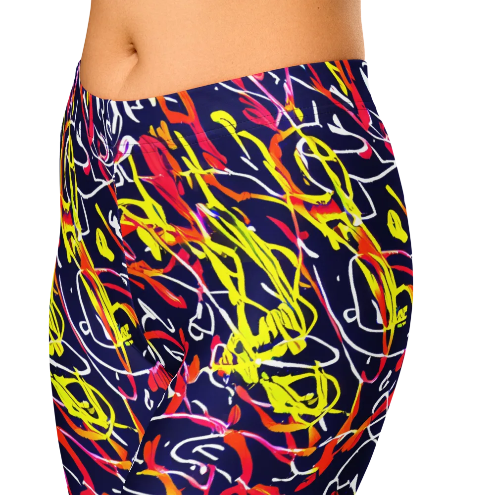 Neon Currents on Capri Leggings — Zoomed-in