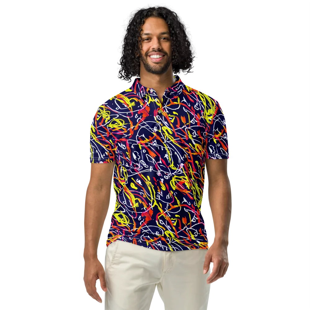 Neon Currents on Men's Slim Fit Polo Shirt — Front