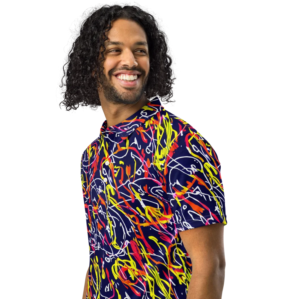 Neon Currents on Men's Slim Fit Polo Shirt — Left Front