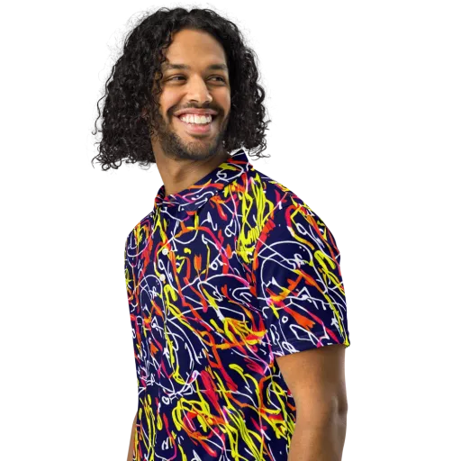 Neon Currents on a Men's Slim Fit Polo Shirt