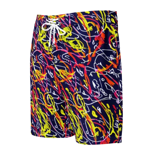Neon Currents on a Men's Board Shorts