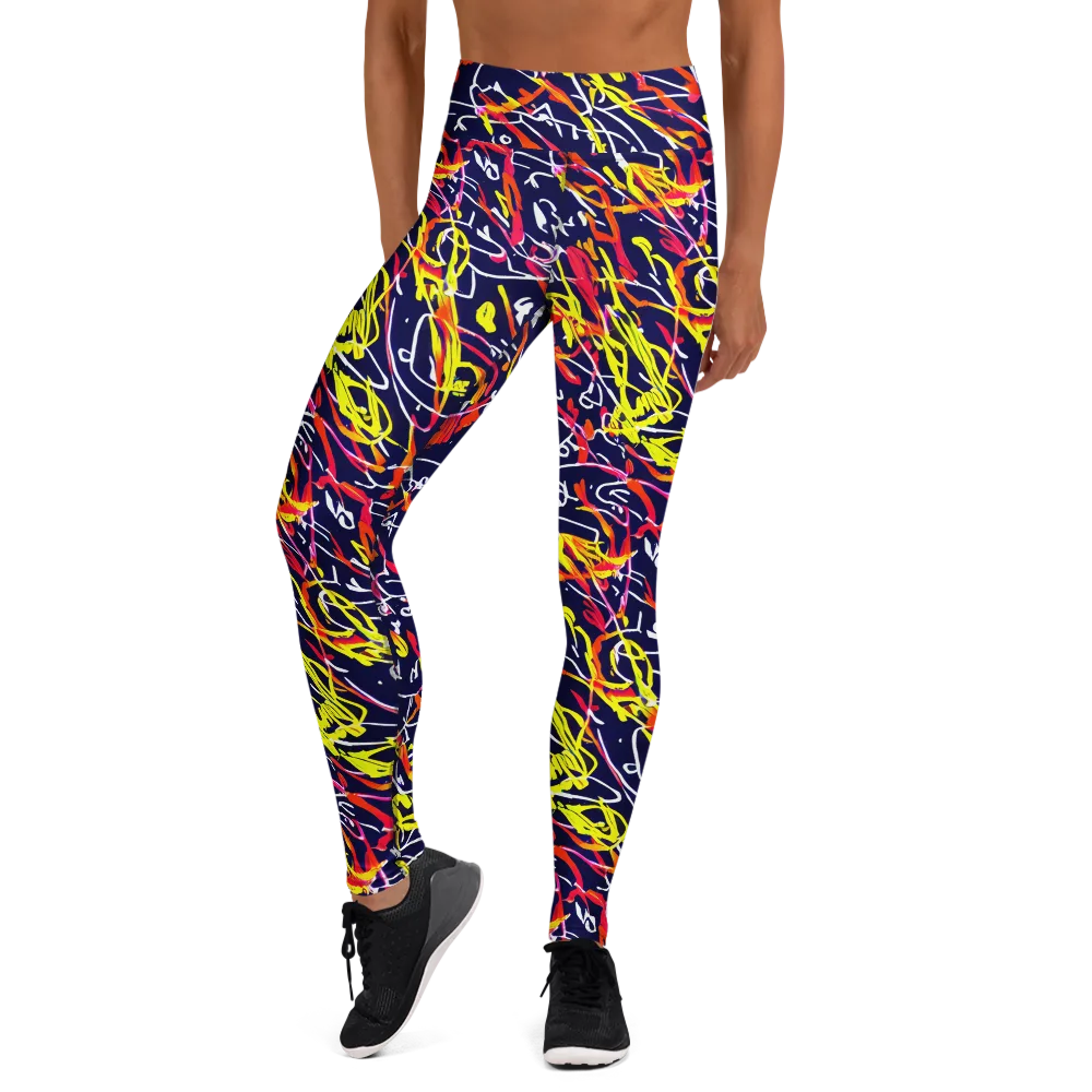 Neon Currents on Yoga Leggings — Front