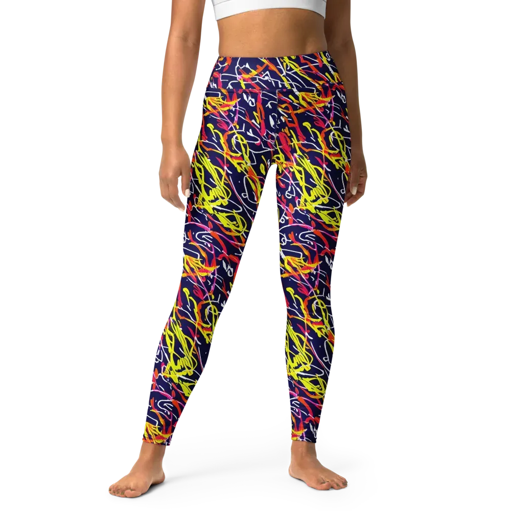 Neon Currents on Yoga Leggings — Front