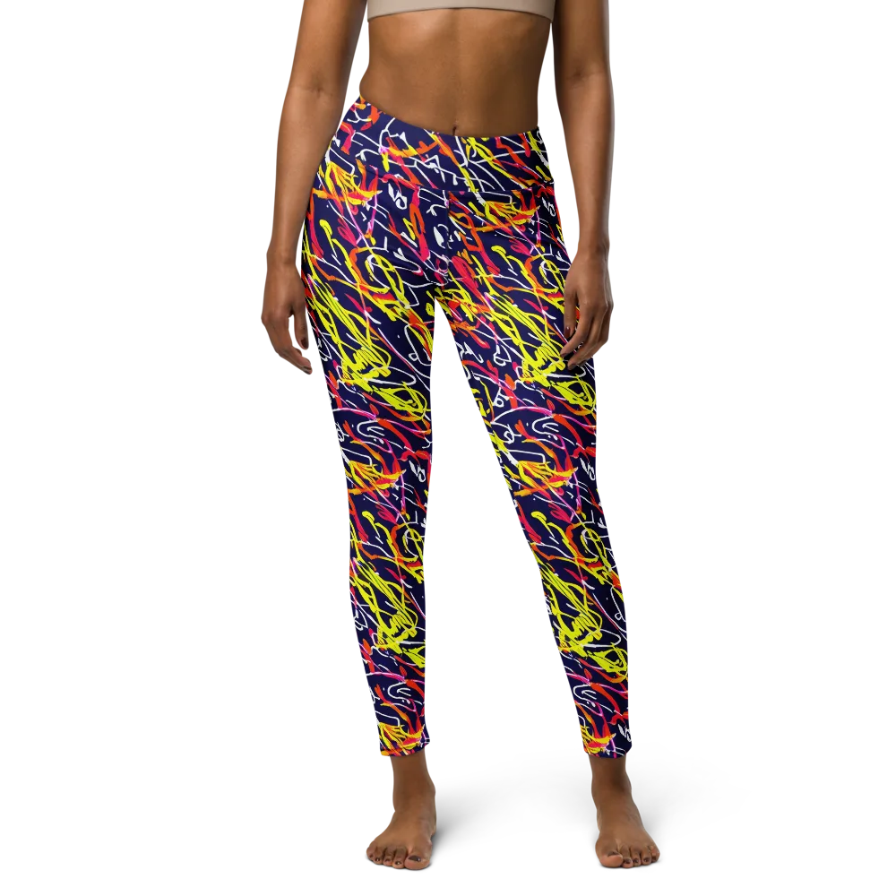 Neon Currents on Yoga Leggings — Front