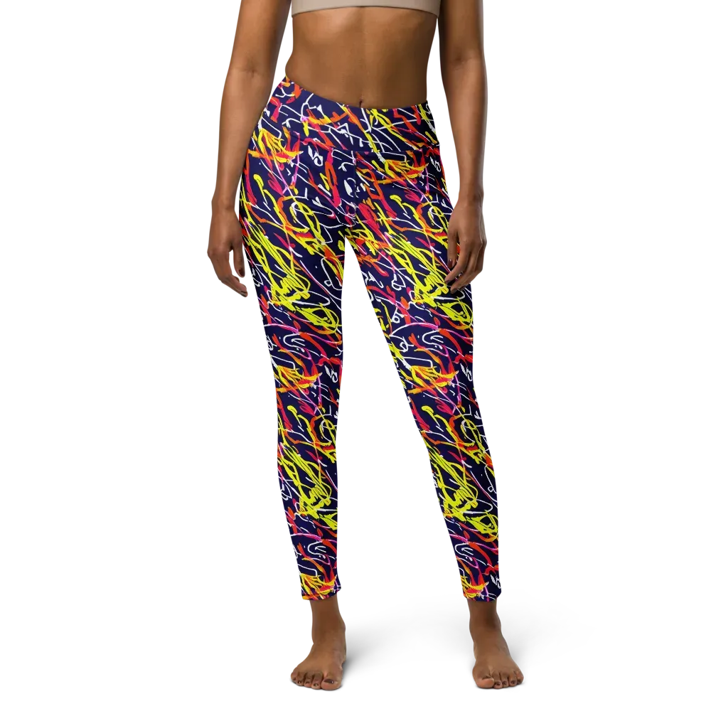 Neon Currents on Yoga Leggings — Front
