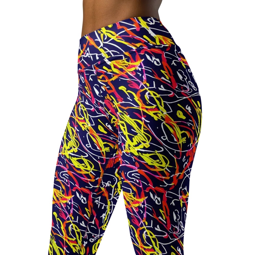 Neon Currents on Yoga Leggings — Left Front