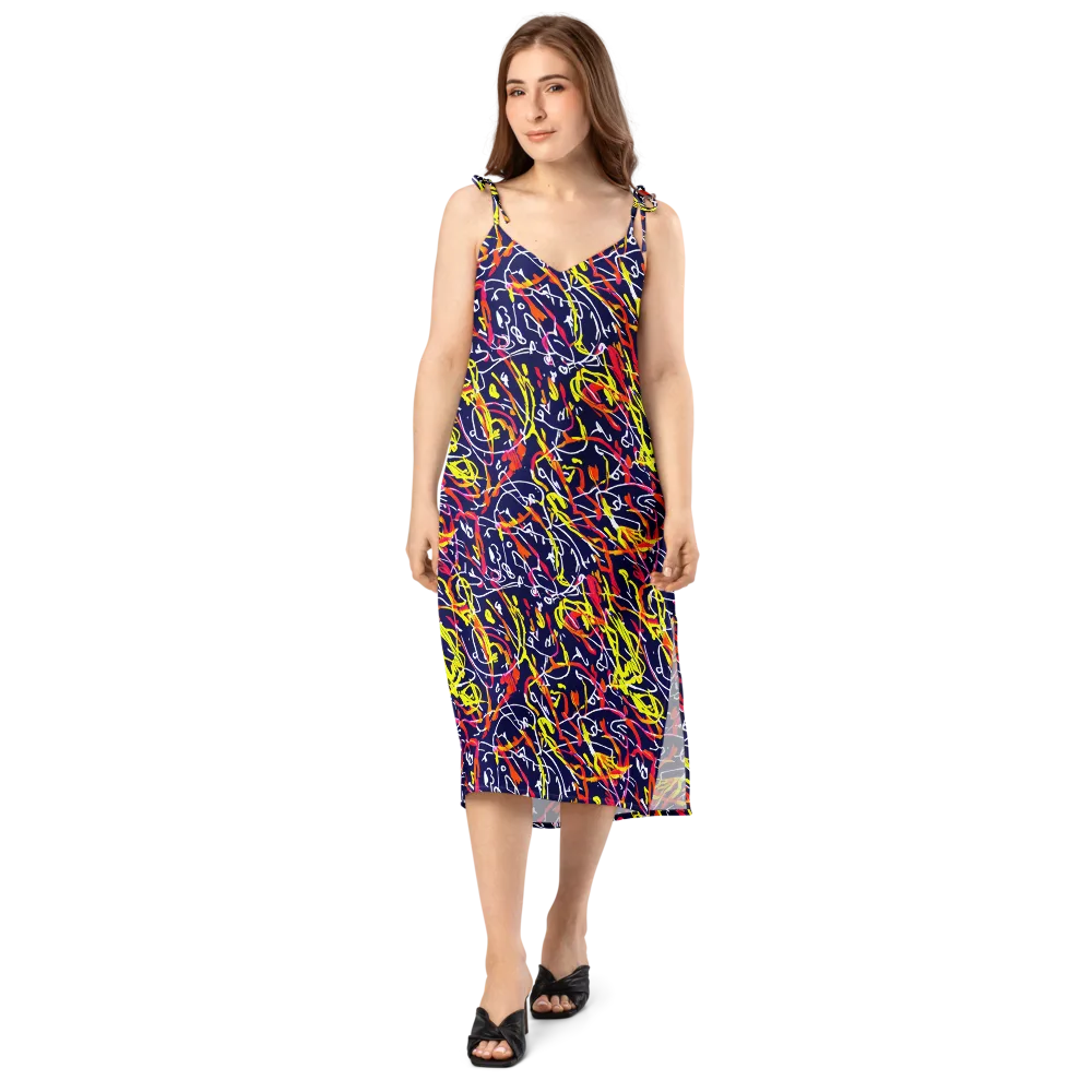 Neon Currents on Slip Dress — Front