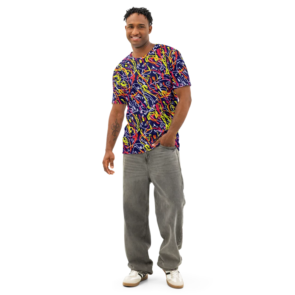Neon Currents on Men's Cotton Crew Neck T-Shirt — Front