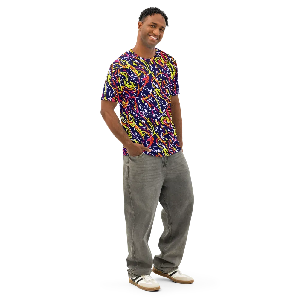 Neon Currents on Men's Cotton Crew Neck T-Shirt — Right Front