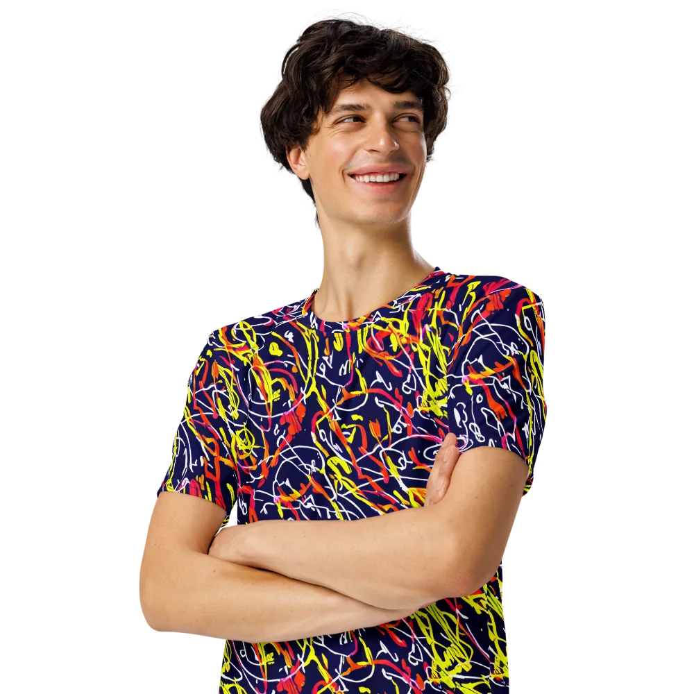 Neon Currents on Men's Crew Neck T-Shirt — Left Front