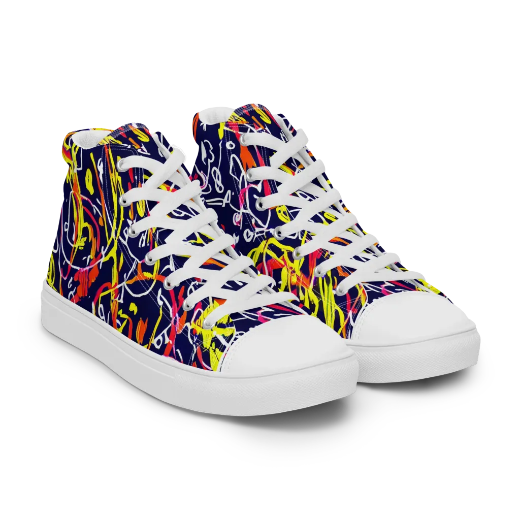 Neon Currents on Men's High Top Canvas Shoes — Right Front