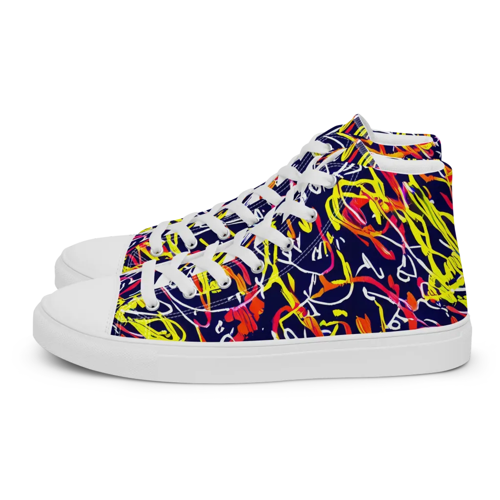 Neon Currents on Men's High Top Canvas Shoes — Left
