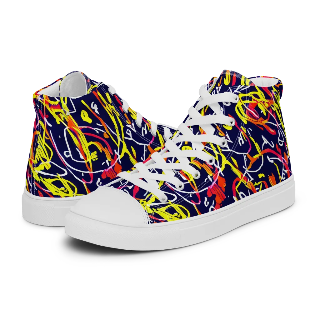Neon Currents on Men's High Top Canvas Shoes — Left