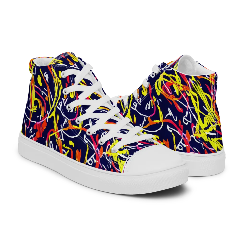 Neon Currents on Men's High Top Canvas Shoes — Right