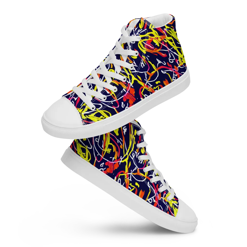 Neon Currents on Men's High Top Canvas Shoes — Front