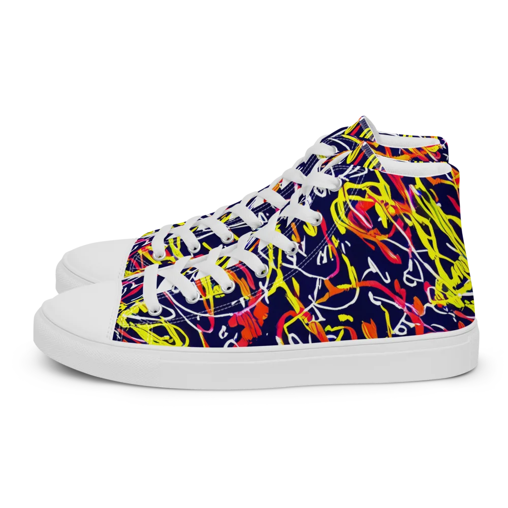 Neon Currents on Women's High Top Canvas Shoes — Left