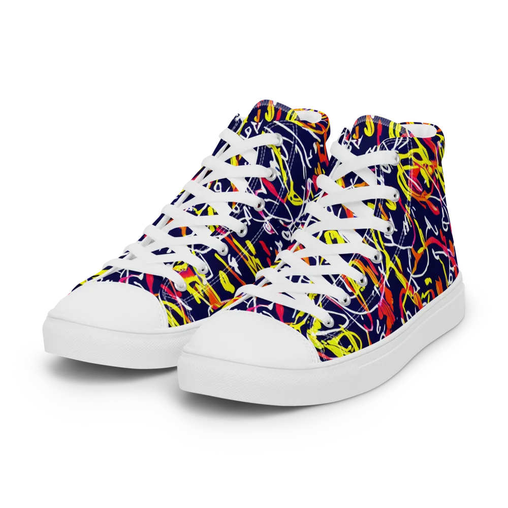 Neon Currents on Women's High Top Canvas Shoes — Left Front