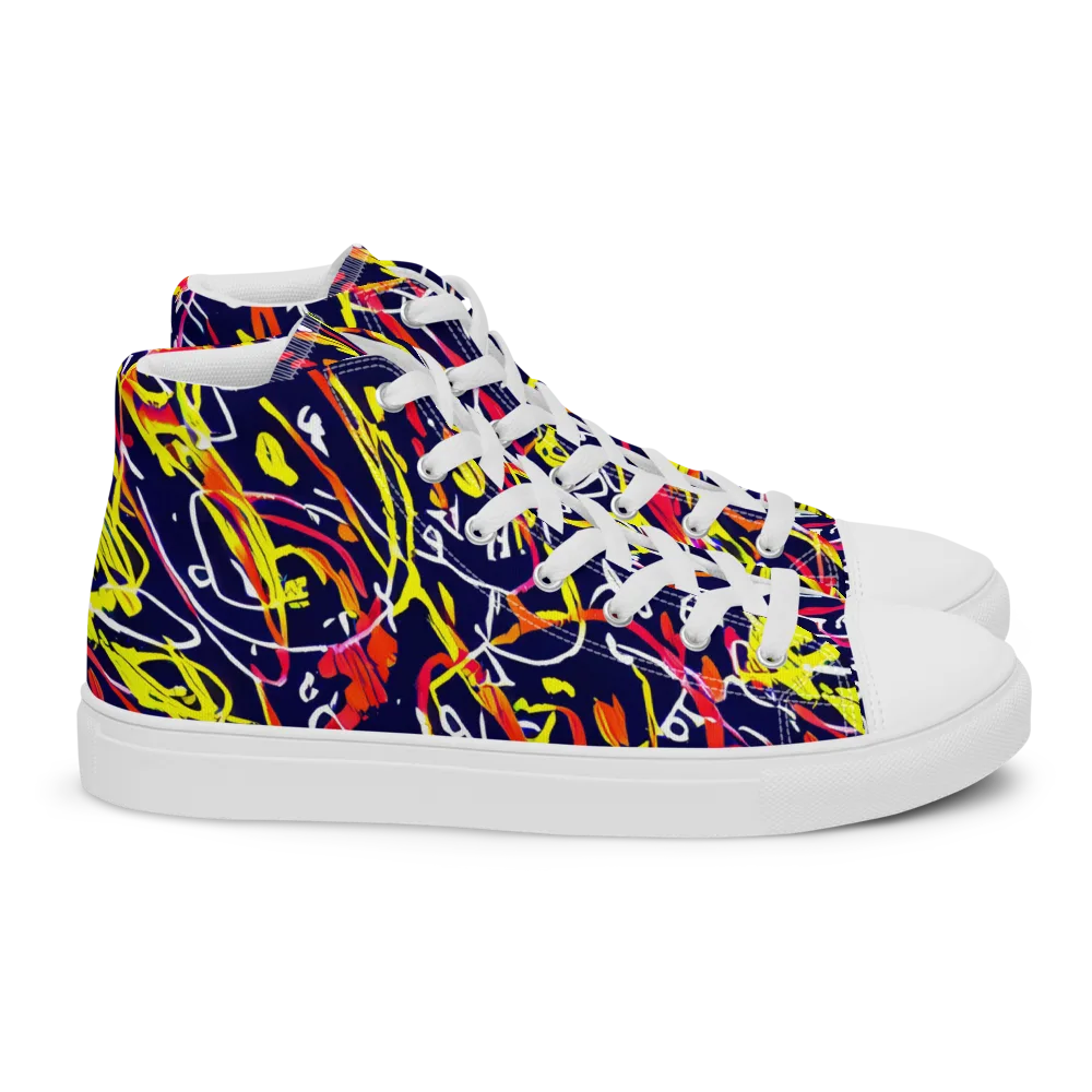 Neon Currents on Women's High Top Canvas Shoes — Right