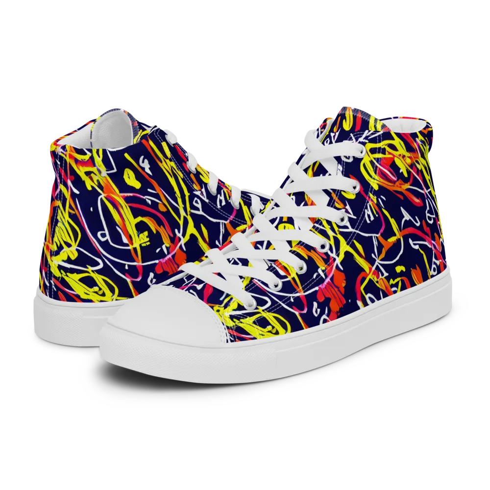 Neon Currents on Women's High Top Canvas Shoes — Left