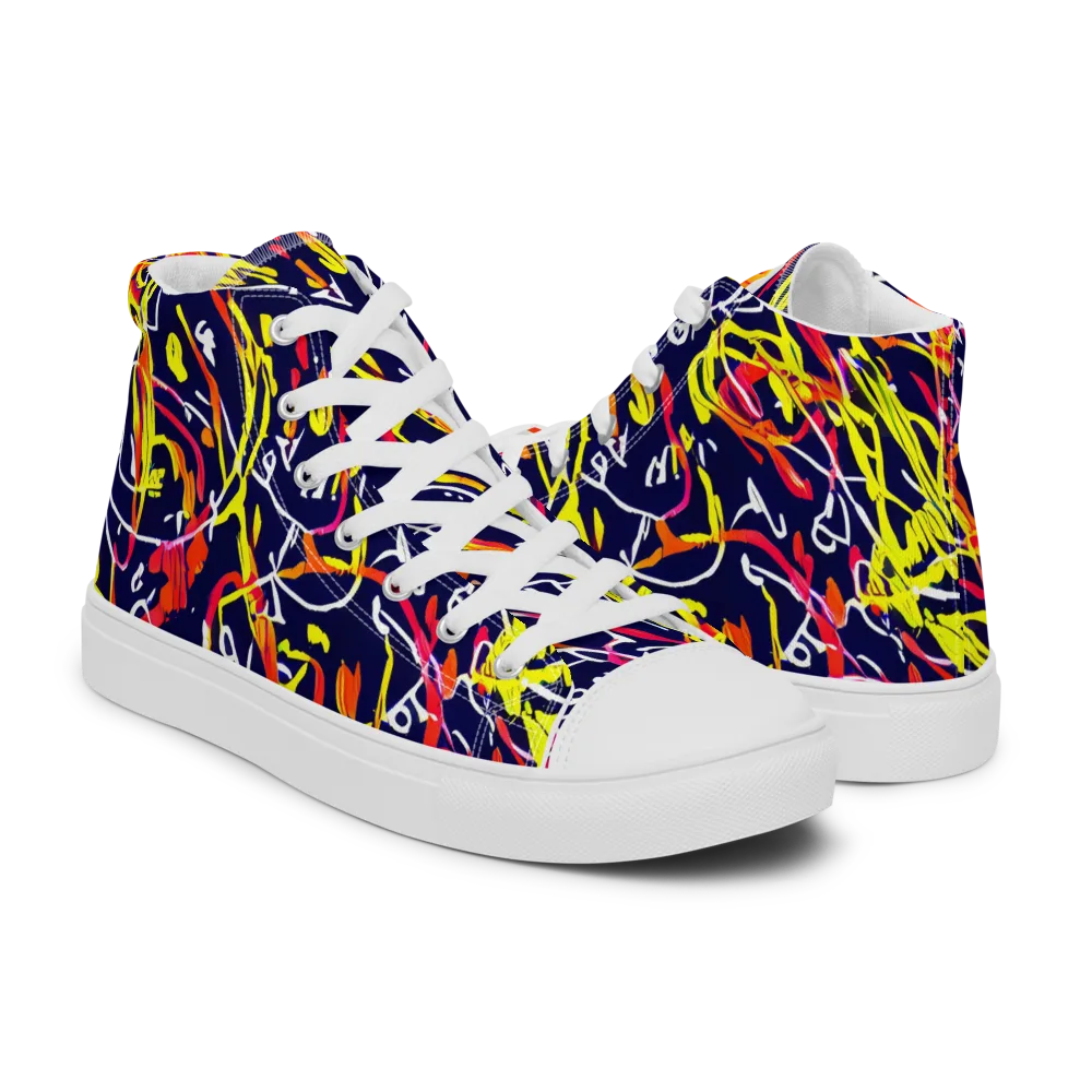 Neon Currents on Women's High Top Canvas Shoes — Right