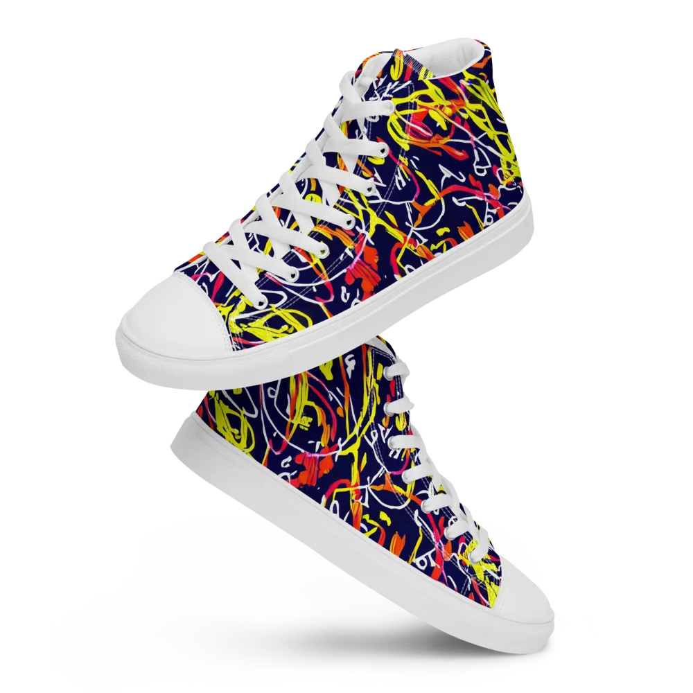 Neon Currents on Women's High Top Canvas Shoes — Front