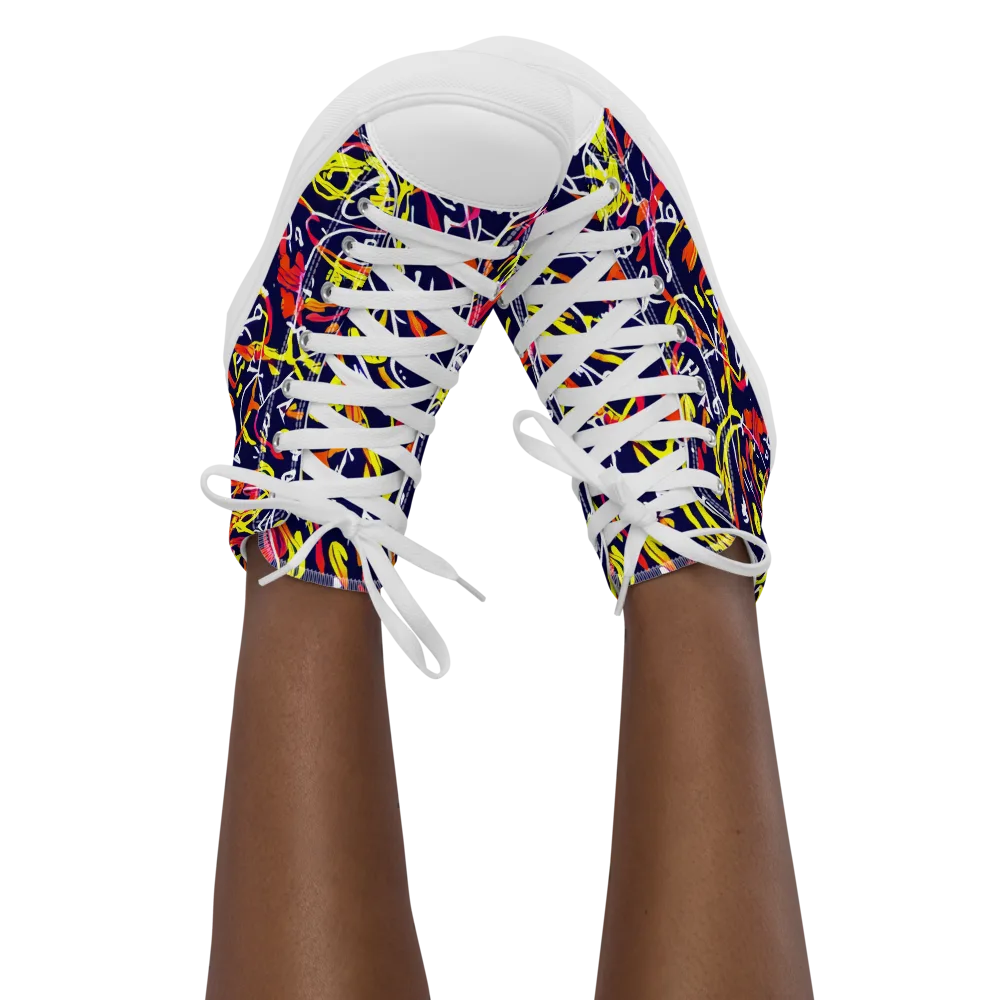 Neon Currents on Women's High Top Canvas Shoes — Front