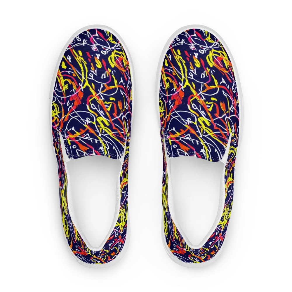 Neon Currents on Men's Slip-On Canvas Shoes — Front