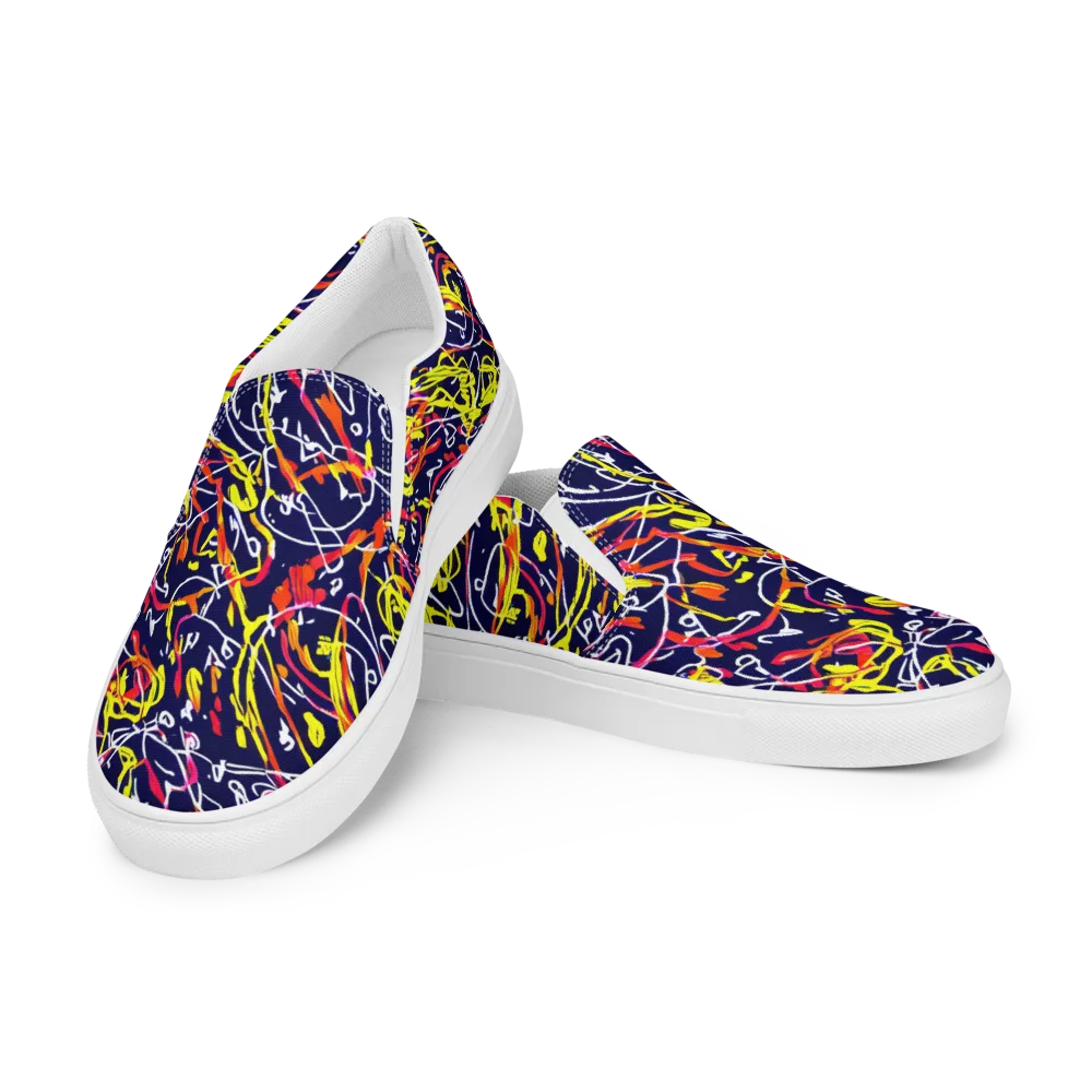 Neon Currents on Men's Slip-On Canvas Shoes — Left Front