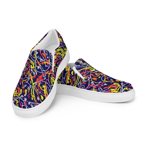 Neon Currents on a Men's Slip-On Canvas Shoes