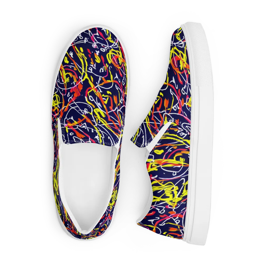 Neon Currents on Men's Slip-On Canvas Shoes — Front