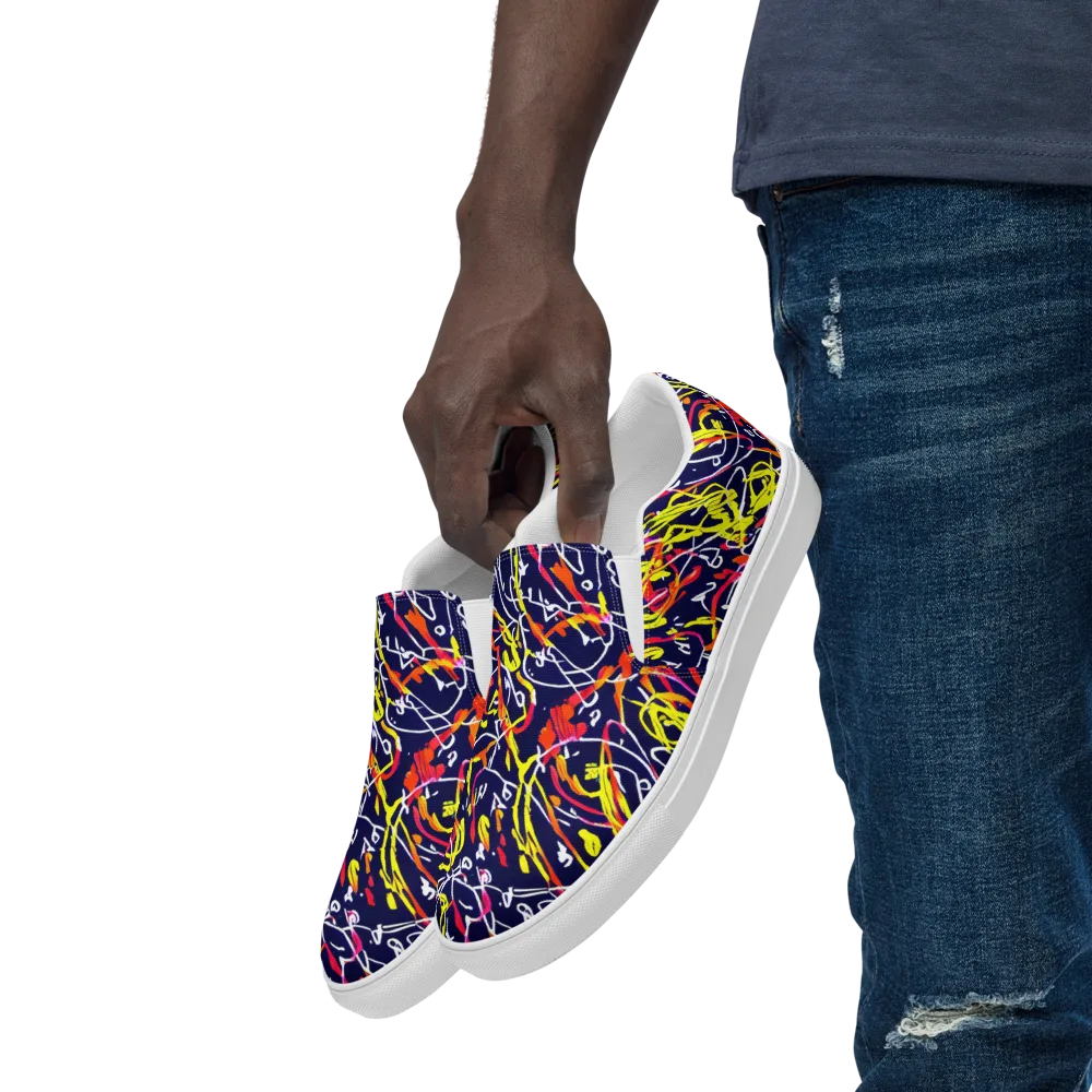 Neon Currents on Men's Slip-On Canvas Shoes — Left Front