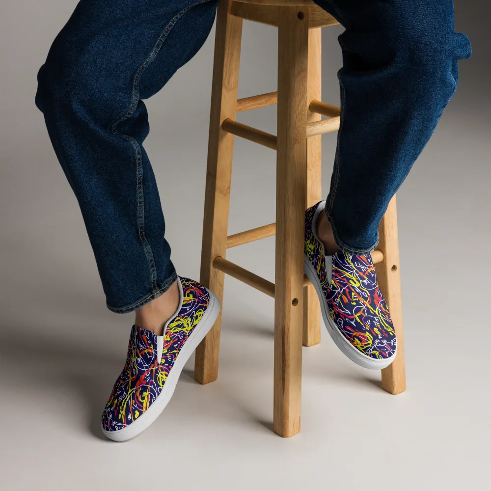 Neon Currents on Men's Slip-On Canvas Shoes — Front