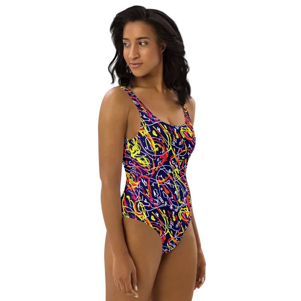 Neon Currents on One-Piece Swimsuit — Right