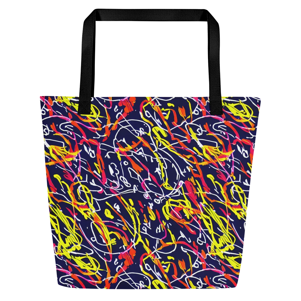 Neon Currents on Large Tote Bag W/ Pocket — Front