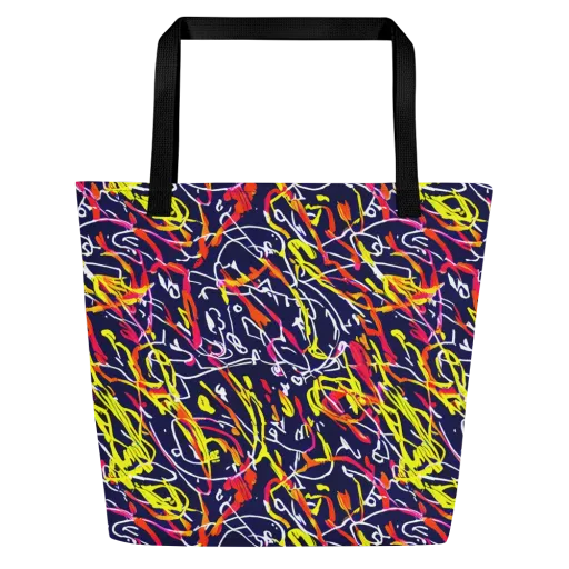 Neon Currents on a Large Tote Bag W/ Pocket