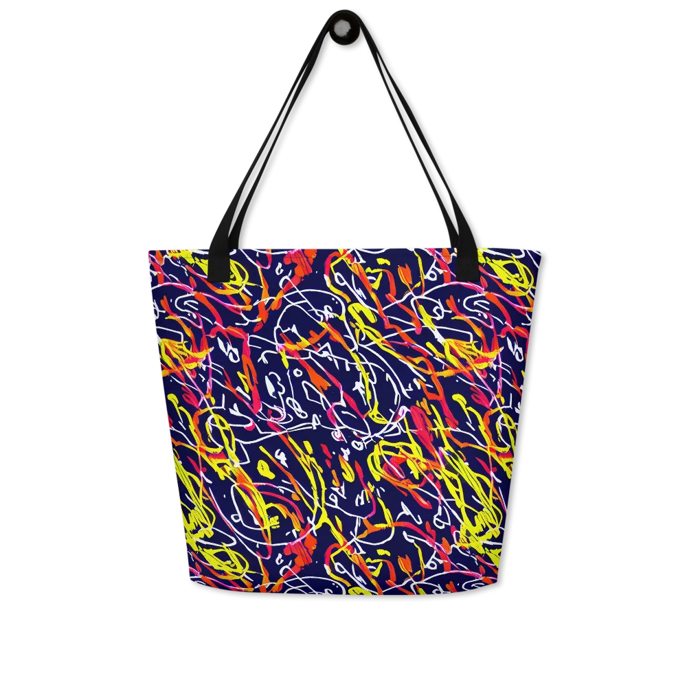 Neon Currents on Large Tote Bag W/ Pocket — Front