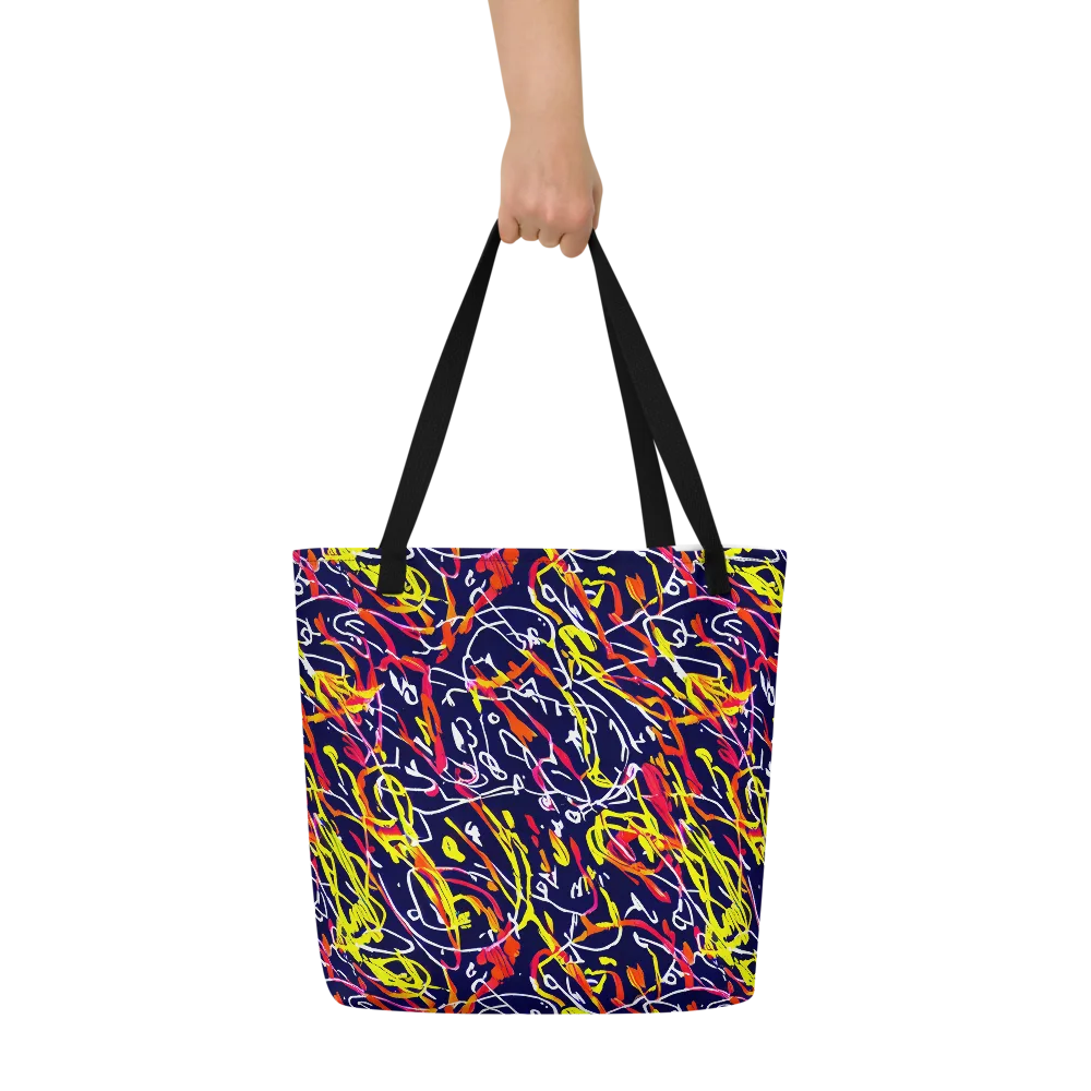 Neon Currents on Large Tote Bag W/ Pocket — Front
