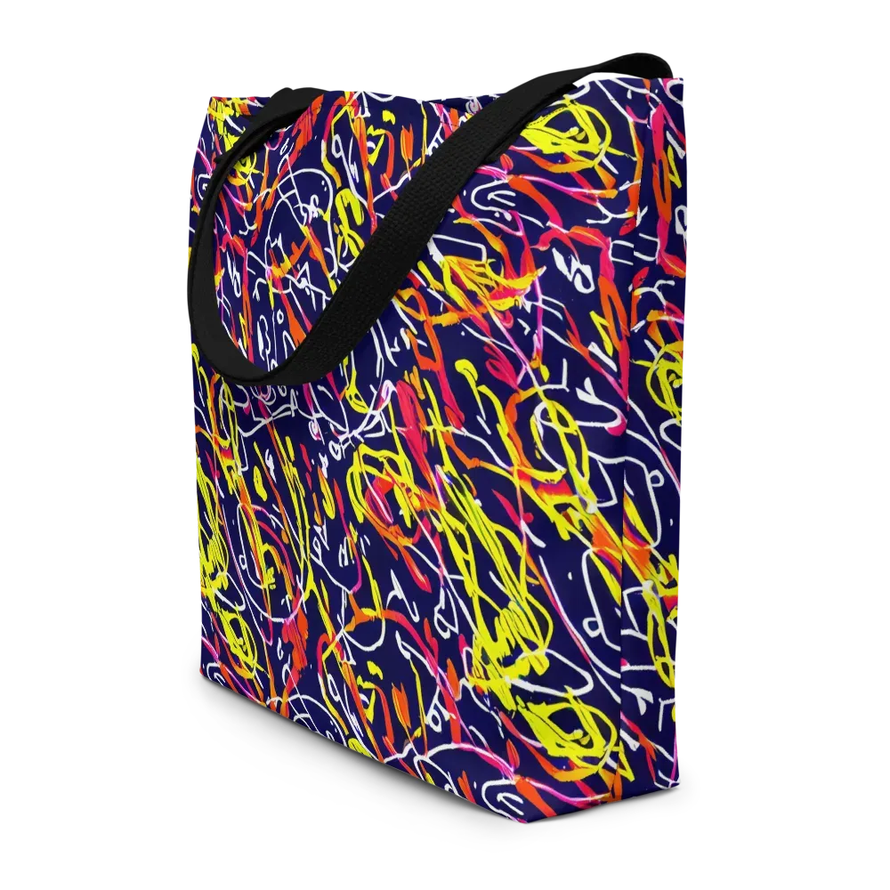 Neon Currents on Large Tote Bag W/ Pocket — Front
