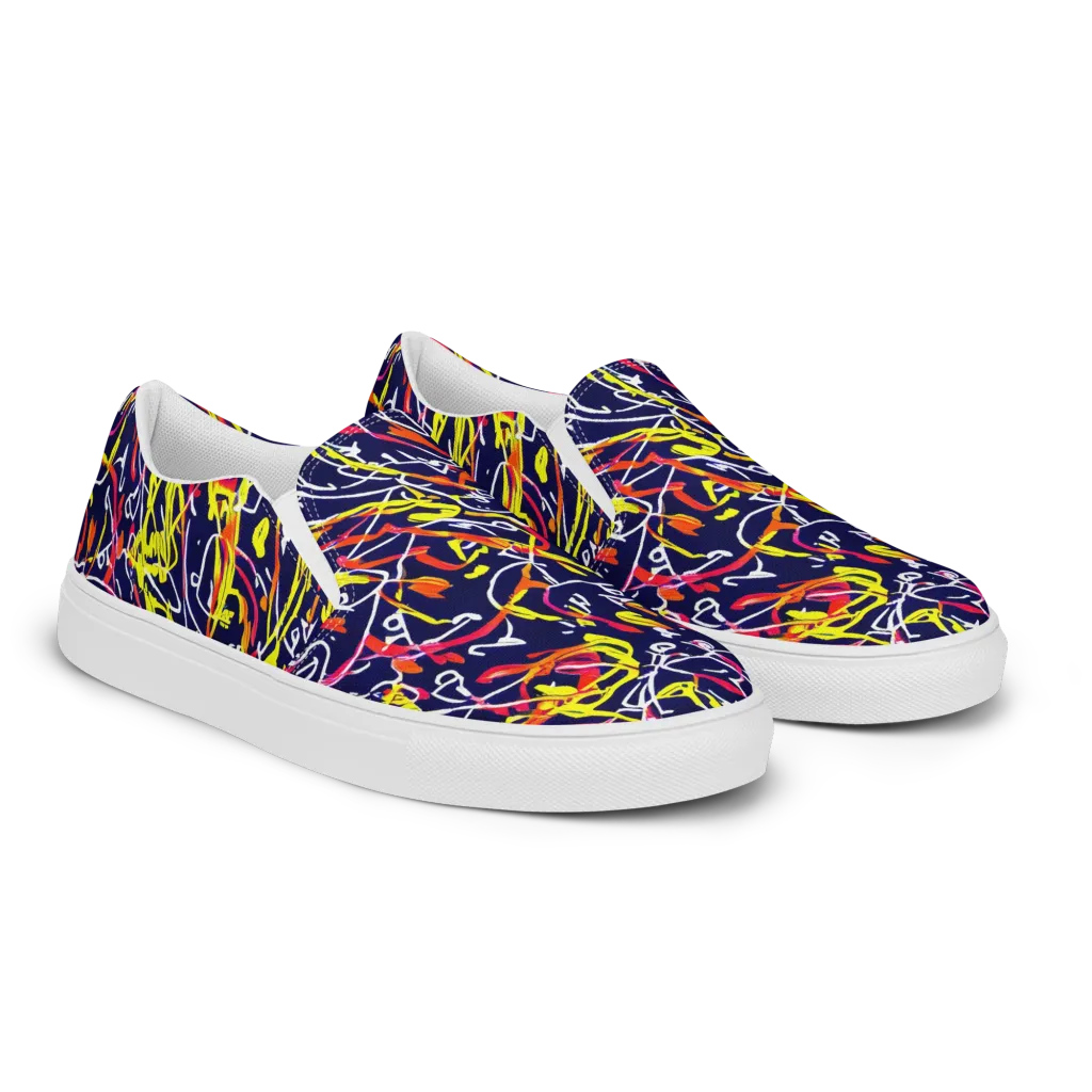 Neon Currents on Women's Slip-On Canvas Shoes — Right Front