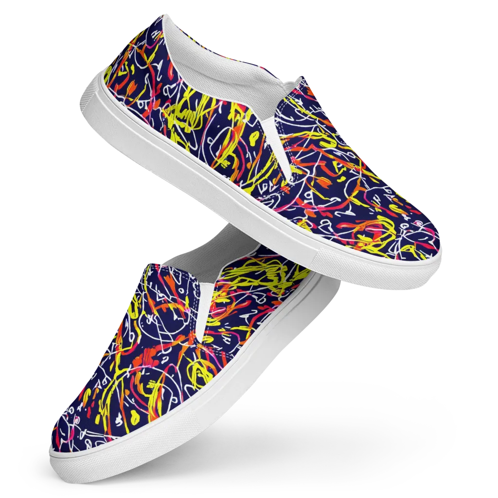 Neon Currents on Women's Slip-On Canvas Shoes — Front