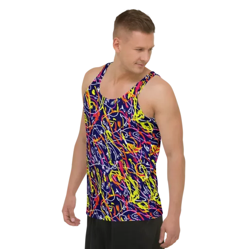 Neon Currents on a Men's Tank Top