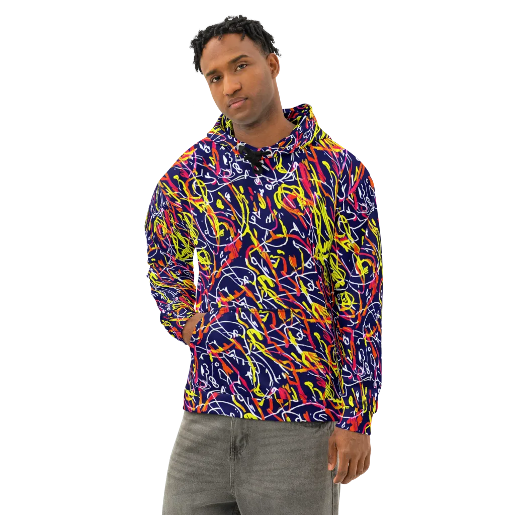 Neon Currents on Cotton Hoodie — Left Front