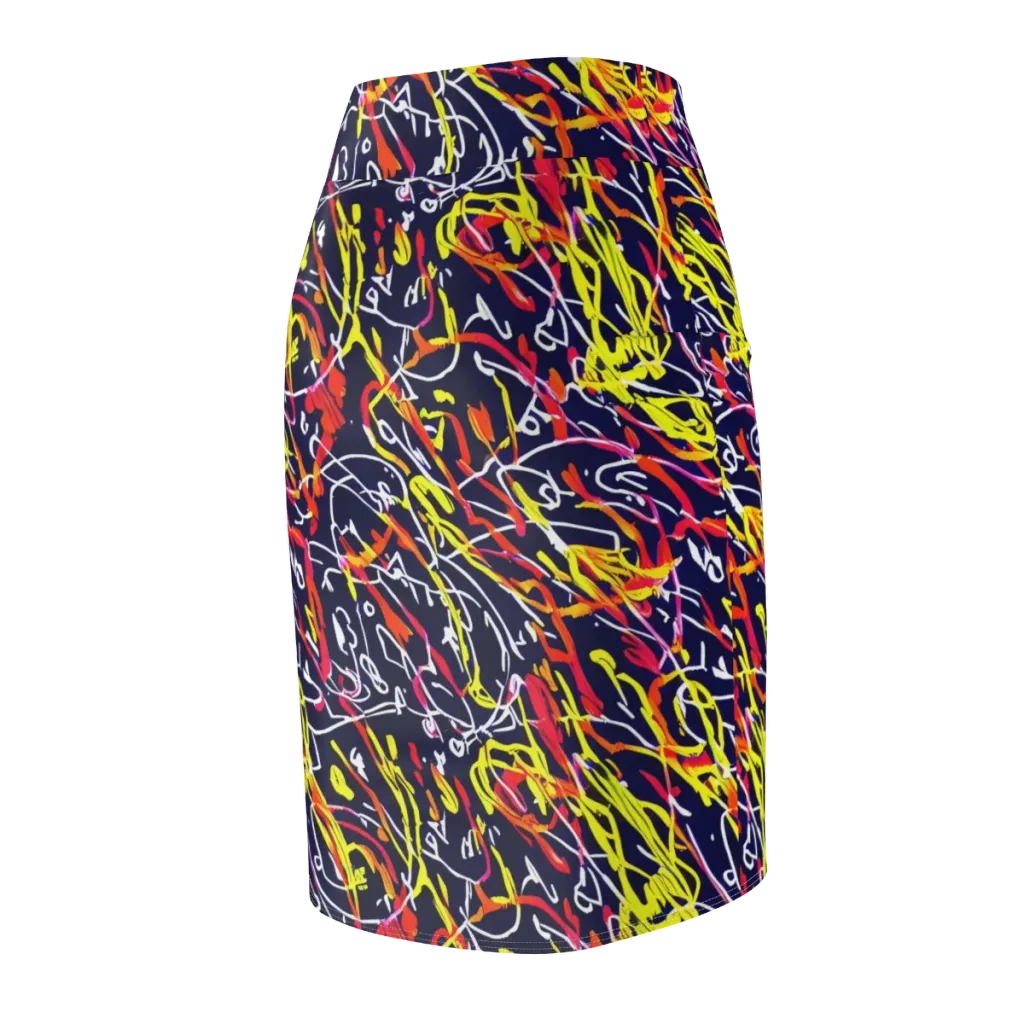 Neon Currents on Pencil Skirt — Back Side