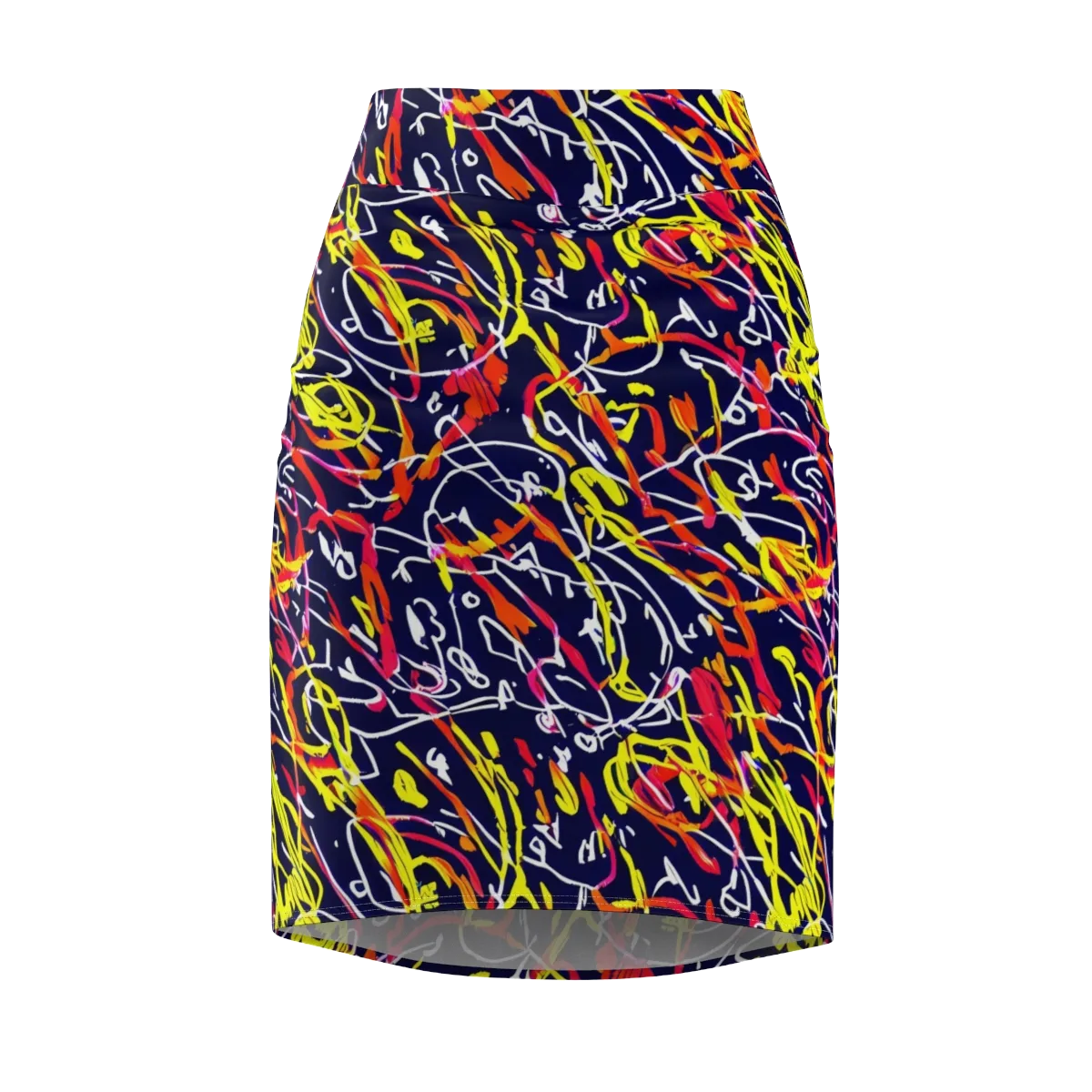 Neon Currents on Pencil Skirt — Front