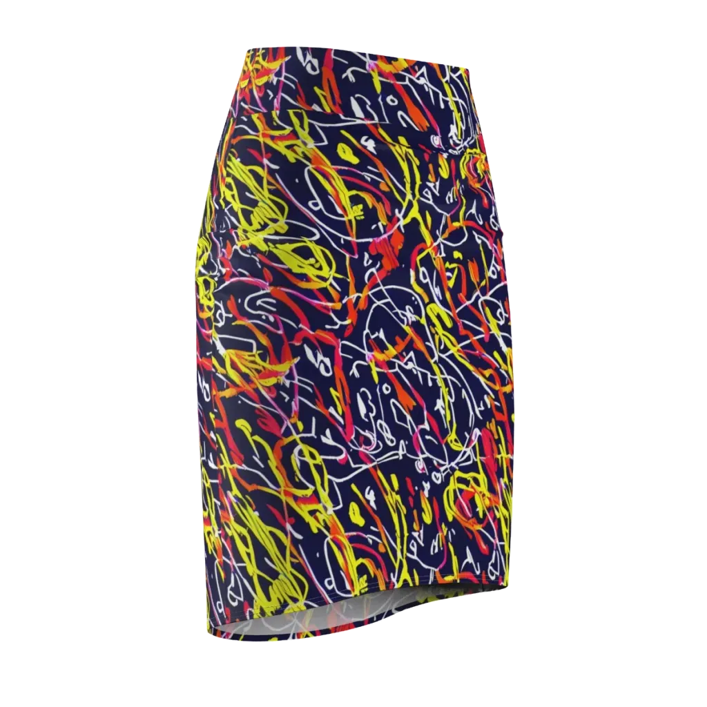 Neon Currents on Pencil Skirt — Front Side