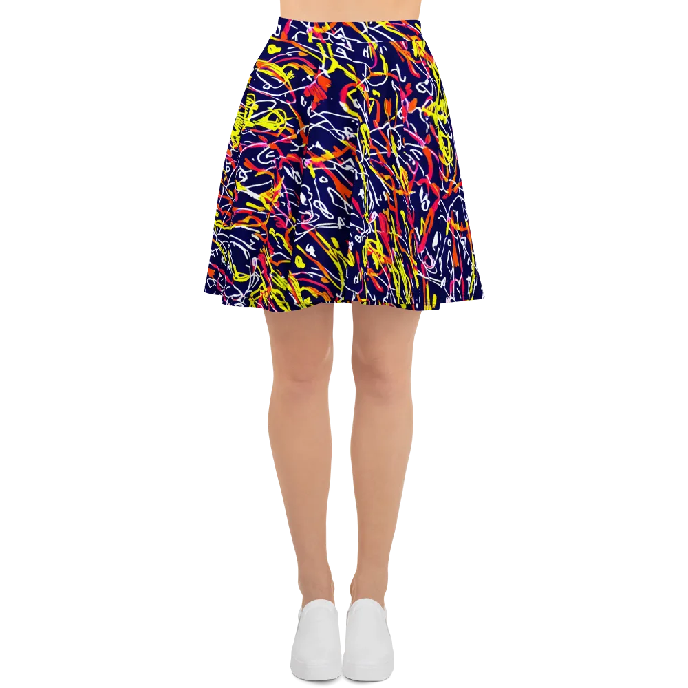Neon Currents on Skater Skirt — Front